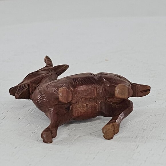 Handcrafted Wooden Goat Figurine Carved Miniature Dark Wood Signed - Picture 7 of 10